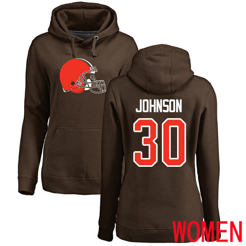 Cleveland Browns D Ernest Johnson Women Brown Jersey #30 NFL Football Name and Number Logo Pullover Hoodie Sweatshirt